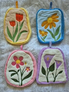 New ! Boho Large Floral Hanging Hand Towel Set - Yellow, Blue, Pink, Purple